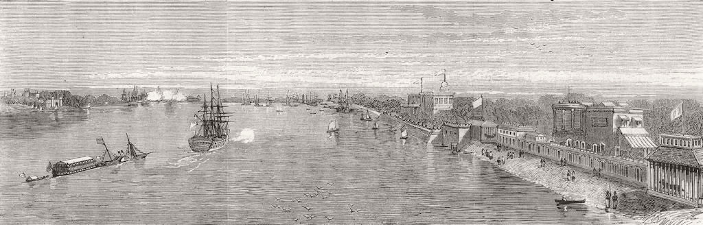 INDIA. Going up the Hooghly-The Serapis Passing the king of Oude's Palace 1876